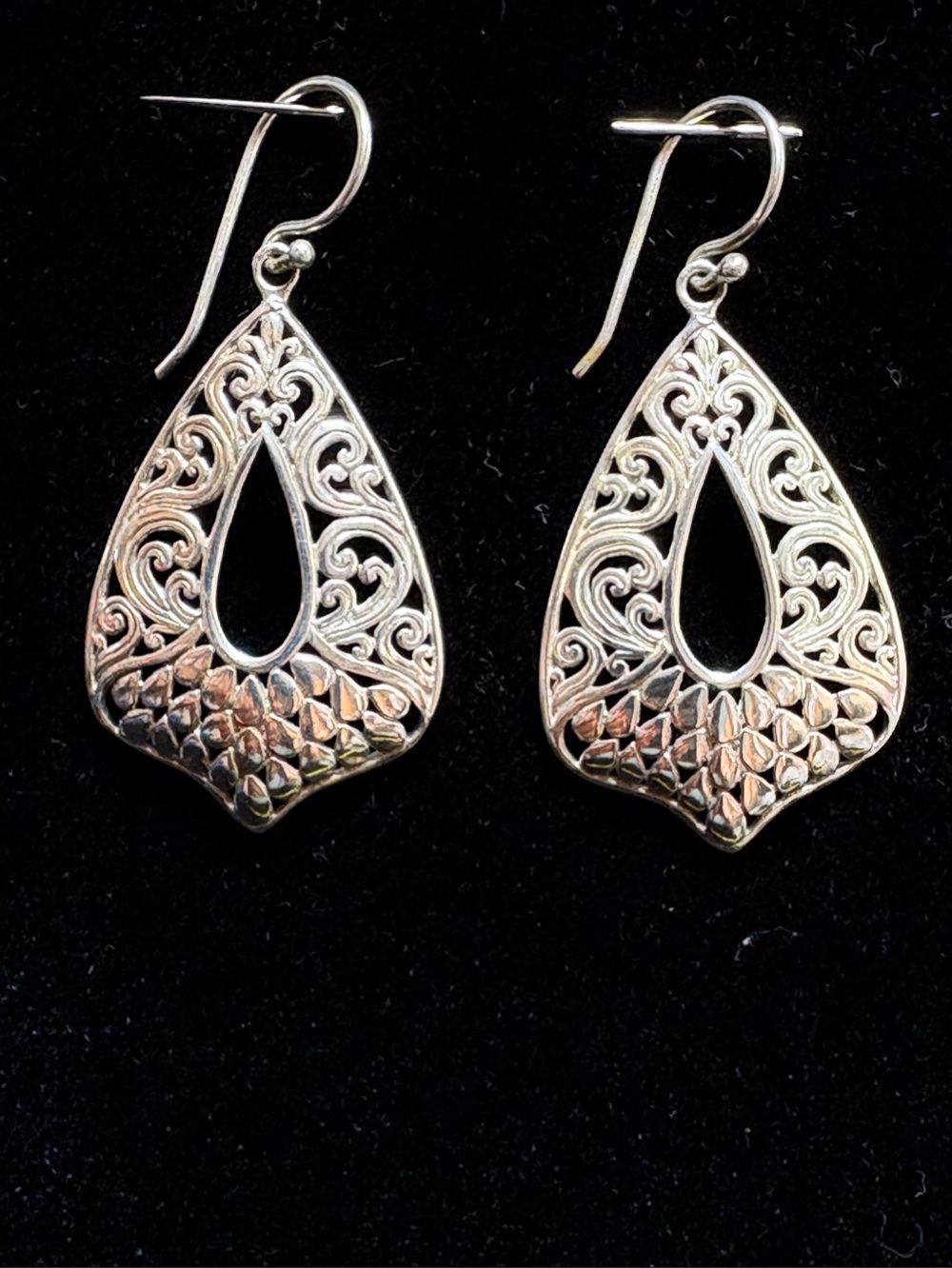 Sterling Silver Filigree Teardrop Dangle Earrings Just Beautiful On!